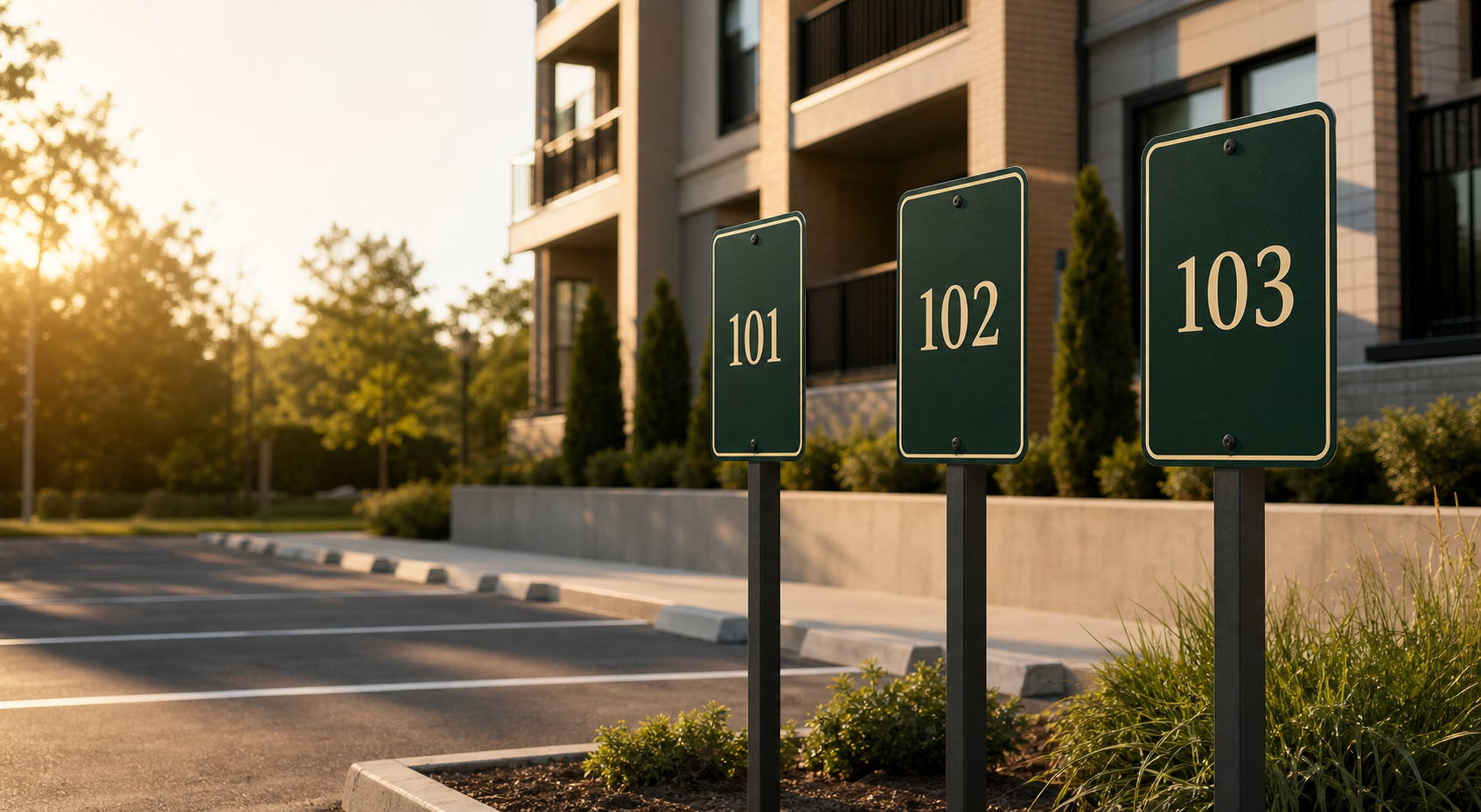 Premium sequential parking signs at an apartment community